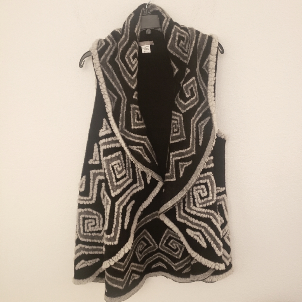 Sleeveless Shawl Collar Patterned Vest - Black & Gray